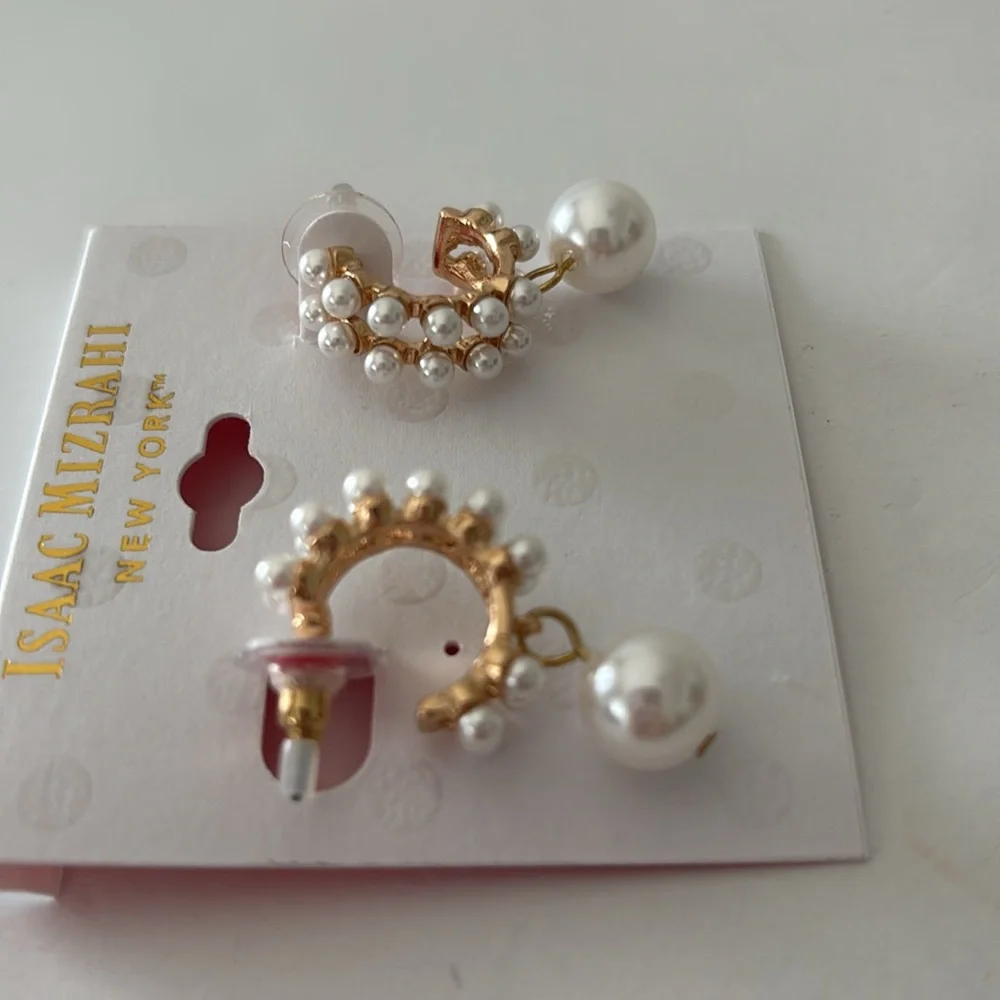Isaac Mizrahi Pearl Hoop Earrings